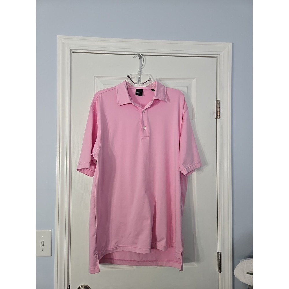 Dunning Mens Golf Short Sleeve Polo Pink With White‎ Pin Stripes Size Medium